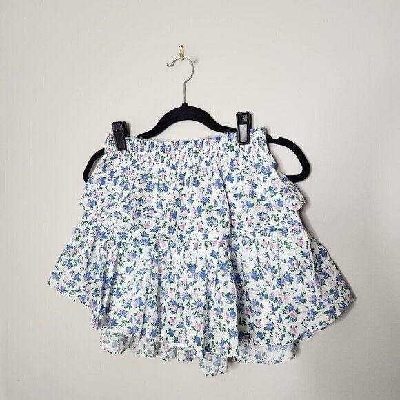 LOVESHACKFANCY Blue Floral Blue Jay Song Mini Skirt - Picture 1 of 6